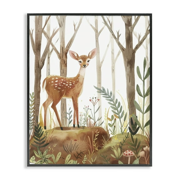 Stupell Industries Soft Woodland Deer Landscape & Nature Painting Black Framed Art Print Wall Art, 11 x 14
