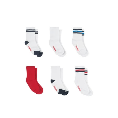 Hanes Infant/Toddler Pure Boys' Comfort Organic Cotton Crew Socks, 6-Pairs