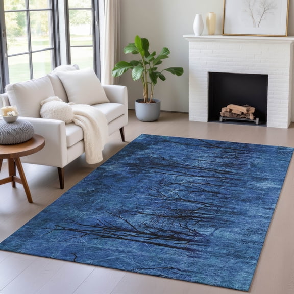 Addison Rugs Chantille Indoor/Outdoor Transitional Floral Blue Machine Washable Rectangle Rug, 10' x 14'