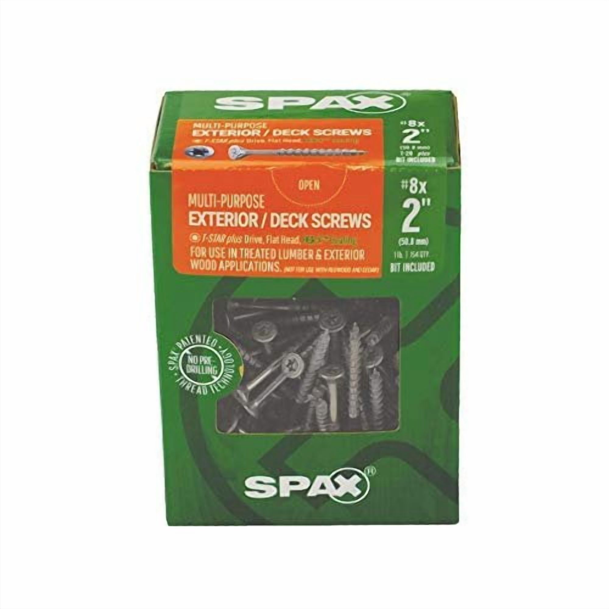 SPAX #8 x 2" Exterior Flat Head Deck Wood Screws Construction Torx T-Star Plus Pack of 5/770 Total /154 EA Pack Bit Included Rust Resistant