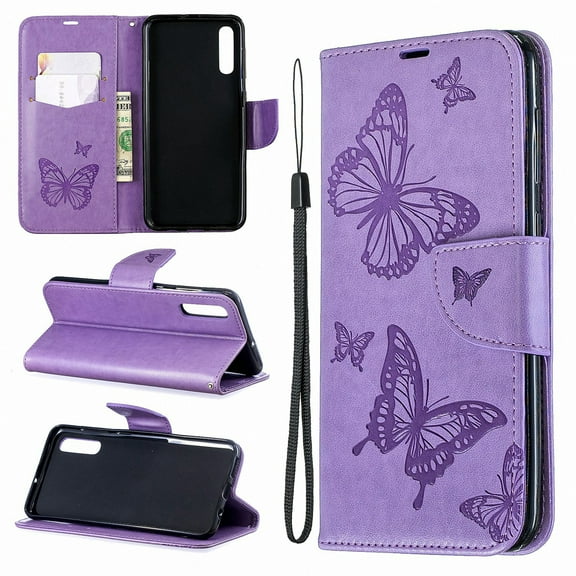 Samsung Galaxy A50 Case, Dteck Embossed Butterfly Flip PU Leather Stand Wallet Case Cover For Samsung Galaxy A50 2019 6.4", Purple