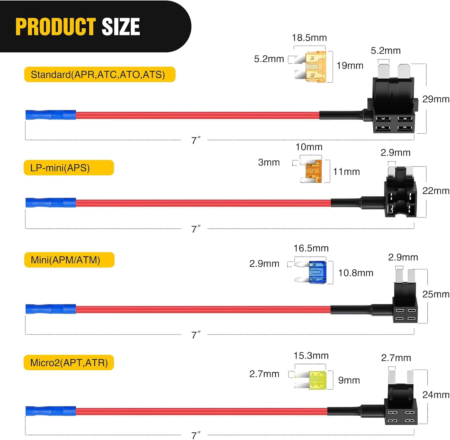 Nilight 24Pcs 12V Automotive Fuse Holder Standard Mini Micro2 and Low Profile 4 Types ATO ATC ATM APM Fuse Holder for Cars Trucks Ships