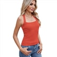 thumbnail image 1 of Camisetas Sin Mangas de Canalé para Mujer (2025), de Punto con Cuello Cuadrado, Básicas e Informales de Verano. Naranja y Rojo L, 1 of 8