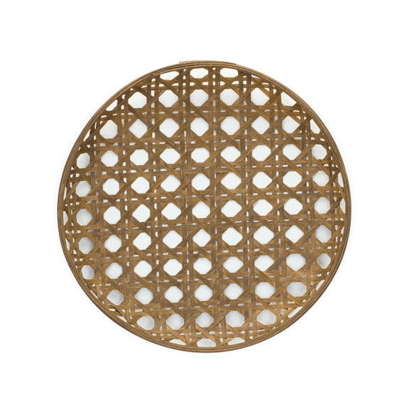 Melrose Geometric Woven Round Bamboo Tray - 22.25" - Brown