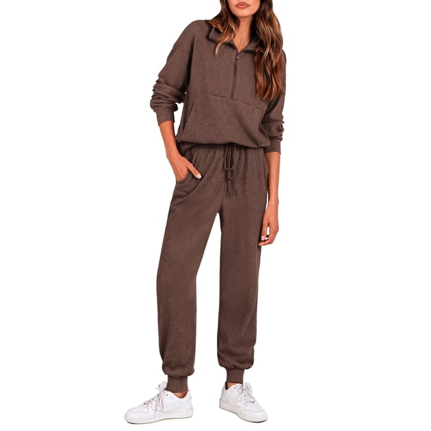 Conjunto Deportivo de Mujer PRETTYGARDEN Sudadera con Cremallera y Joggers XXL