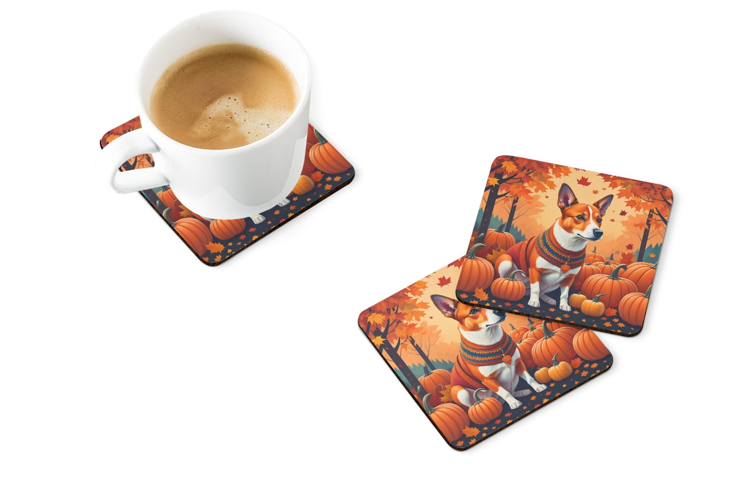 Red Basenji Fall Foam Coaster Set of 4 3.5 in x 3.5 in