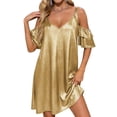 thumbnail image 2 of Sparkling Off-Shoulder V-Neck Party Dress for Women, 2 of 7