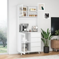 Homfa 70'' Tall Kitchen Pantry Cabinet with Tempered Glass Doors, Large Countertop Microwave Storage Cabinet with 2 Adjustable Shelves, White
