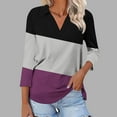 thumbnail image 1 of aidice Chemises à Manches 3/4 pour Femmes Col en V Tops Amples à Col Rabattu Printemps Été Décontractés Doux Confortables T-Shirts Colorblocks, 1 of 5