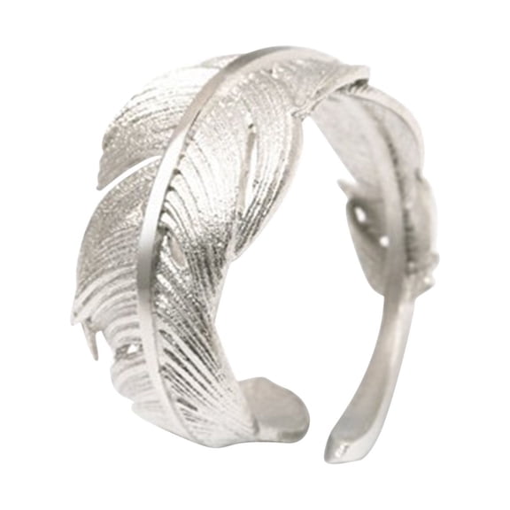 Fiaya Women Elegant Feather Open Ring, 1pc Simple Style Literary Temperament Ring, Daily Jewelry Accessories for Women Holiday Party Gift