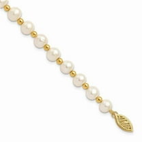 Primal Gold 14 Karat Yellow Gold 6-7mm White Near Round Freshwater Cultured Pearl Bead Bracelet