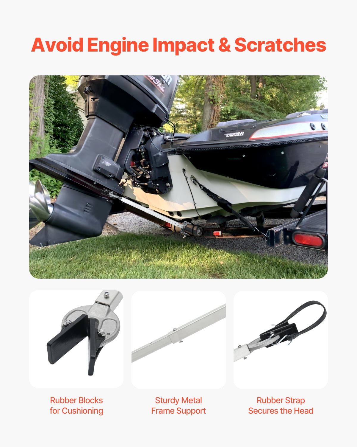 VEVOR Transom Saver, 24-36 in, Adjustable Boat Transom Saver with Composite Head, Corrosion-Resistant Easy-to-Install Transom Savers for Less Than 100 HP Outboard Motor , Fit for Roller & Trailer
