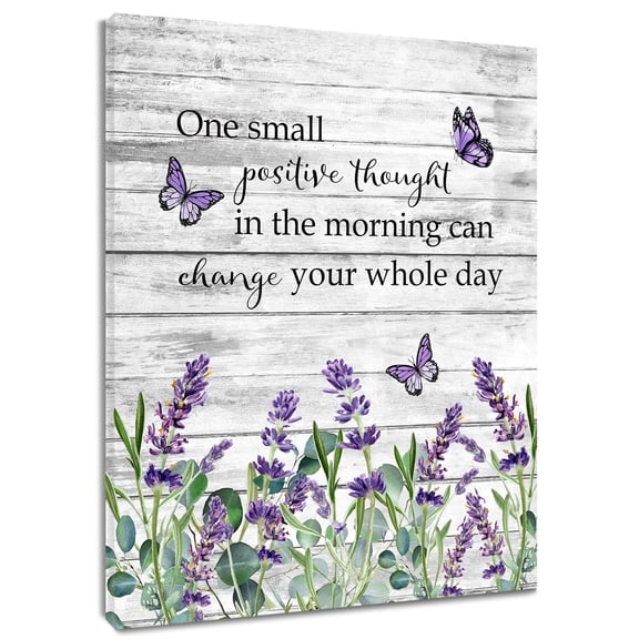 HVEST Farmhouse Lavender Floral Wall Art Purple Lavender Flower Butterfly and Inspirational Quotes Canvas Wall Art Vintage Wood Board Framed Wall Decor for Living Room Bedroom Home, 8 X 10 inches