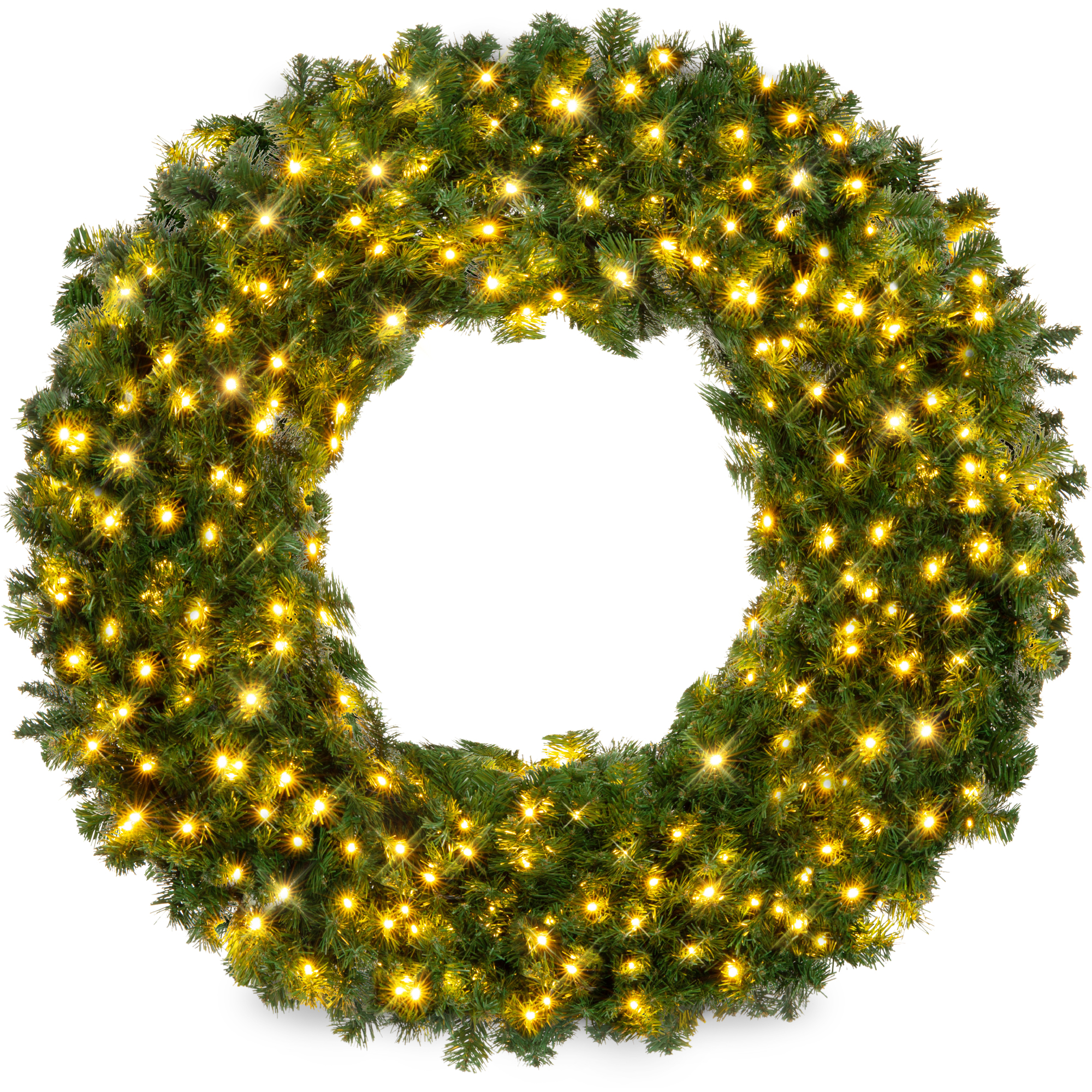 Best Choice Products 48in Artificial Pre-Lit Fir Christmas Wreath Decoration w/ 200 LED Lights 