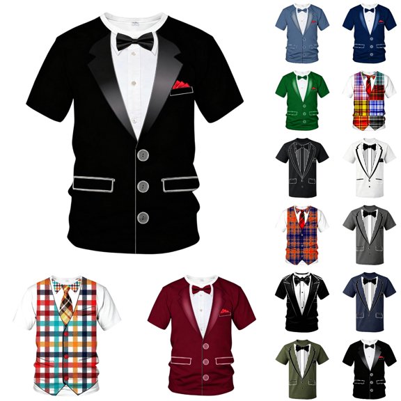 IWRICH Funny Tuxedo Graphic T-Shirt for Men Novelty Short Sleeve Crewneck Tops Summer Classic Tees Red XL