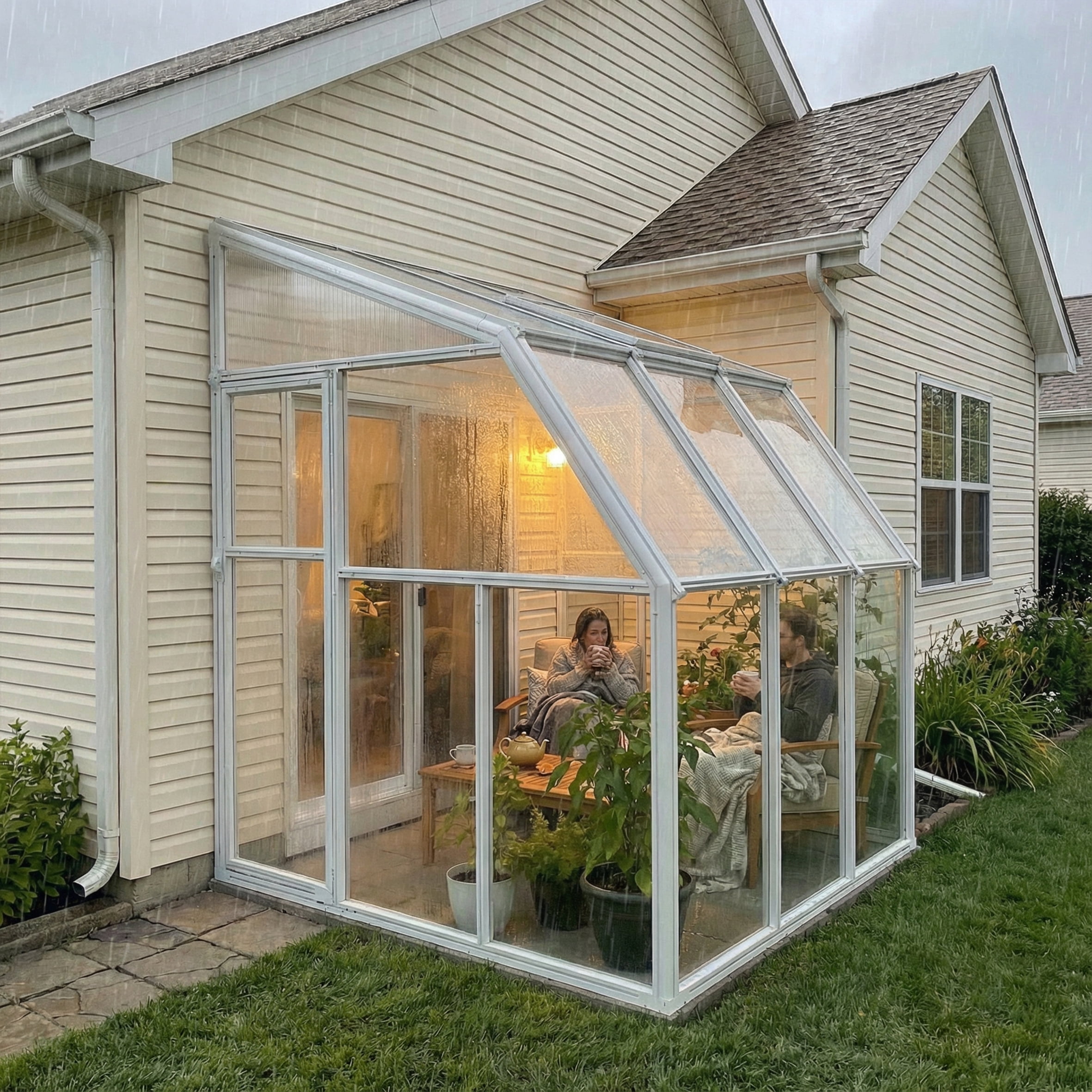 Palram - Canopia Sun Room 6' x 6' Polycarbonate Walk-In Greenhouse - White - with Roof Vent