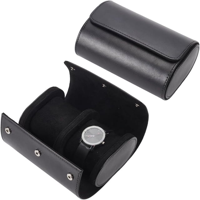 Estuche de piel para reloj con 2 ranuras, 9,9 x 15,2 x 7,4 cm, color negro. Estuche de viaje para reloj doble. Estuche organizador para relojes.