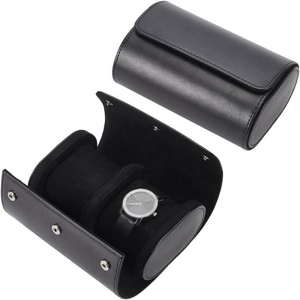 Estuche de piel para reloj con 2 ranuras, 9,9 x 15,2 x 7,4 cm, color negro. Estuche de viaje para reloj doble. Estuche organizador para relojes.