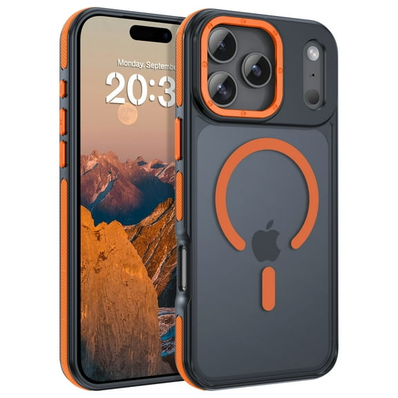 iPhone 17 Pro Case 6.3" - DOMAVER Magnetic Case Compatible with MagSafe | Translucent Matte Finish | Shockproof & Anti-Scratch Protection | for iPhone 17 Pro Case - Black/Orange