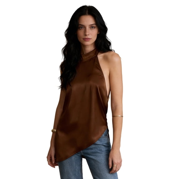 LMLYSoH Satin Halter Tops for Women Summer Asymmetrical Loose Going out Tank Tops Tie up Backless Shirts for Streetwear