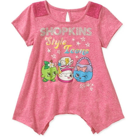 Shopkins Girls' Style Icons Shark Bite Crochet Panel Sleeve Graphic Tee