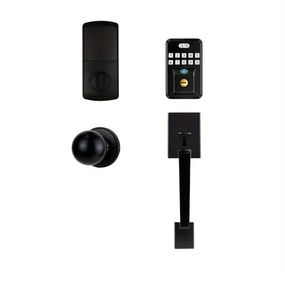 Fingerprint Door Lock with 2 Handles - Keyless Entry Door Lock, Electronic Keypad Deadbolt, Digital Smart Code & Front Handle Sets, Auto-Locking, Easy Installation, Black