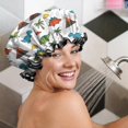 thumbnail image 5 of Shower Caps,Dinosaurs Volcano Palm White Pattern Waterproof Shower Cap for Women 4 Pieces,Double Reusable Hair Cover for Shower PEVA Elastic Stretch Hem, 5 of 7