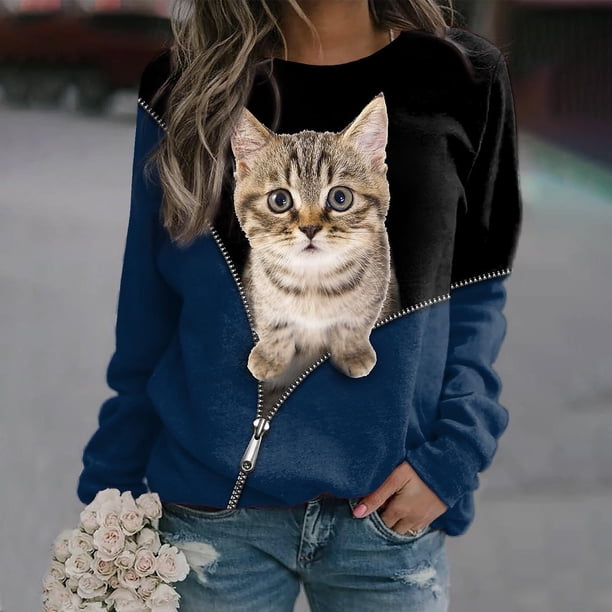 Pntutb Mujer Camisas Gráfico Impreso Manga Larga Cuello Redondo Sudadera Pullover Tops Cómodos Pntutb Pntutb-5510