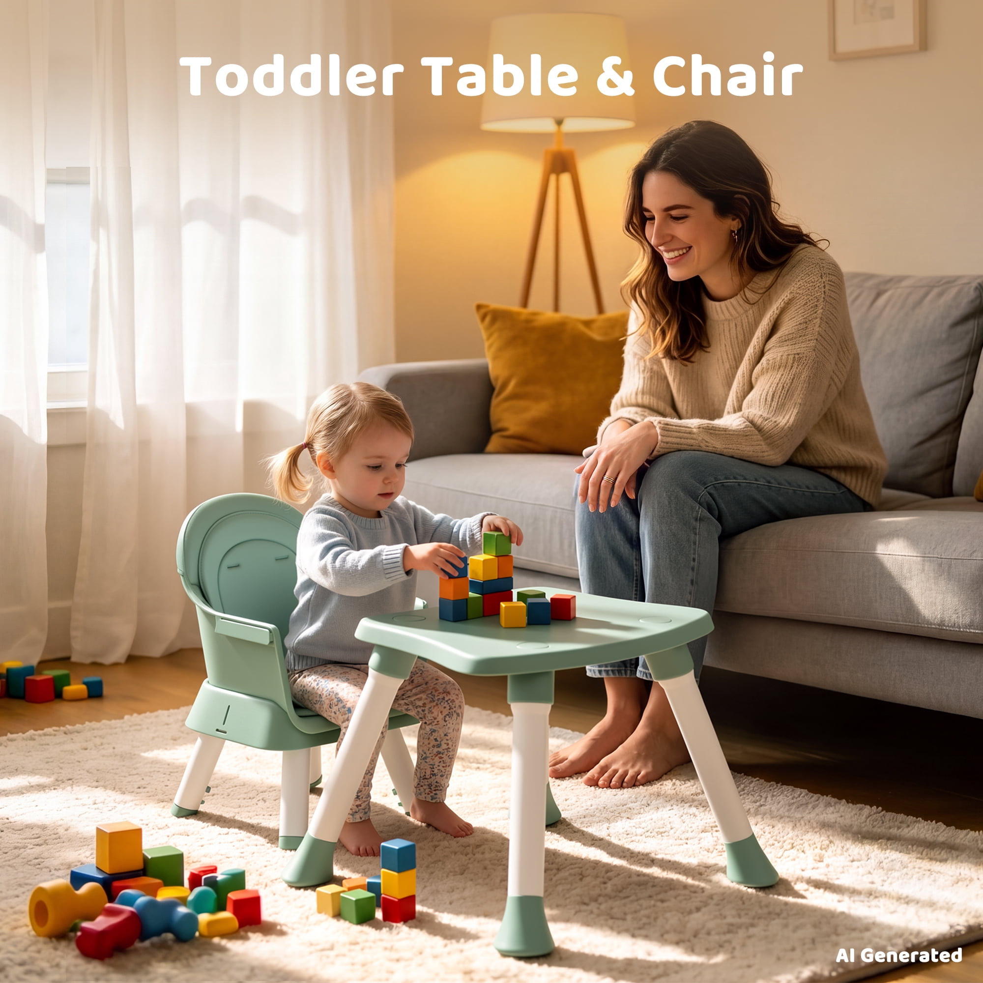 AILEEKISS 8-in-1 Baby High Chair, Toddler Booster Seat with Dishwasher-Safe Tray, Green