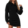 thumbnail image 2 of Vestidos de mujer Wancir Otoño Invierno 2024 Casual Manga Larga Cordón Plisado Sudadera con Capucha Suéter Túnica Mini Vestido, 2 of 8