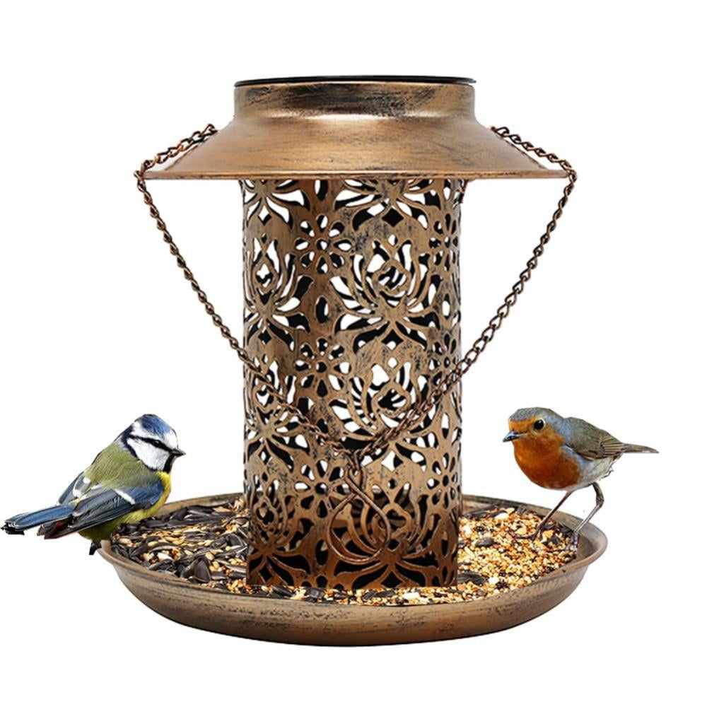 Solar Bird Feeder Retro Metal Hanging Wild Bird Feeders Lantern Design With Lig 