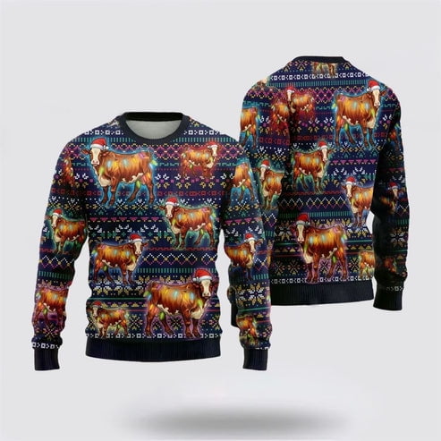 Farmers Sweater, Hereford Cows 3D Christmas Sweater, Christmas Crewneck Sweater, Winter Farm Fashion