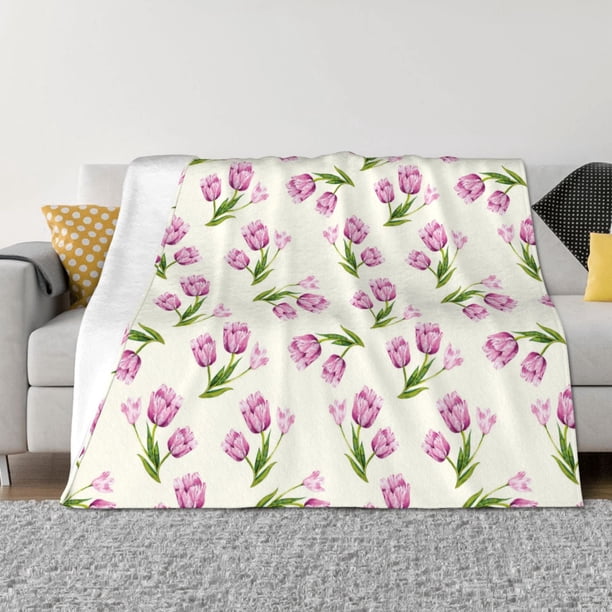 Balery Tulips Flowers Manta de Franela con Dibujo, Lujo Ultra Suave y Cálido, Antipelusa y Resistente a las Arrugas para Cama, Sofá, Camping -50"x40"
