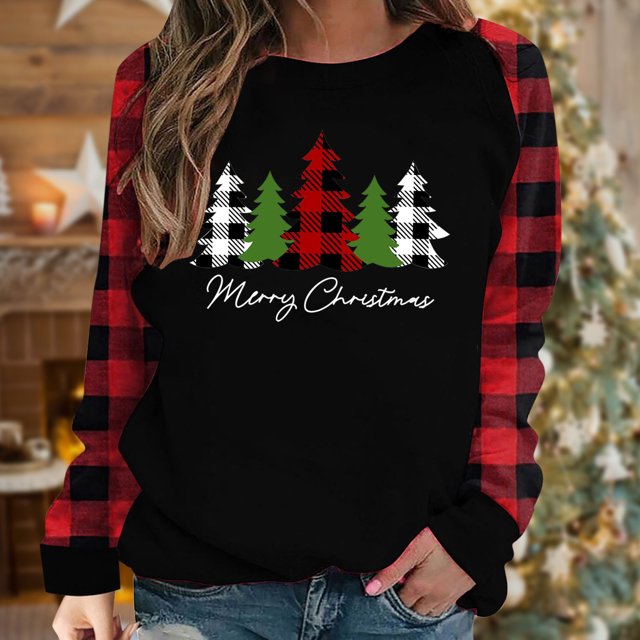 Qertyioot Sweat-Shirt Mode Femme Noël Imprimé, Manches Longues Col Rond Décontracté