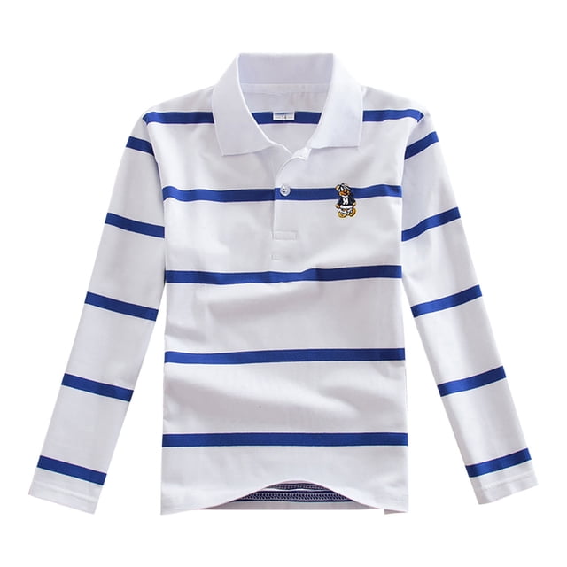 Blouse à Rayures à Manches Longues pour Enfants, Col Rabattu en Tissu Mélange Polyester-Coton, Matière Douce et Respirante, Tenue Décontractée et Récréative, Idéale pour un Usage Quotidien et pour les Fêtes