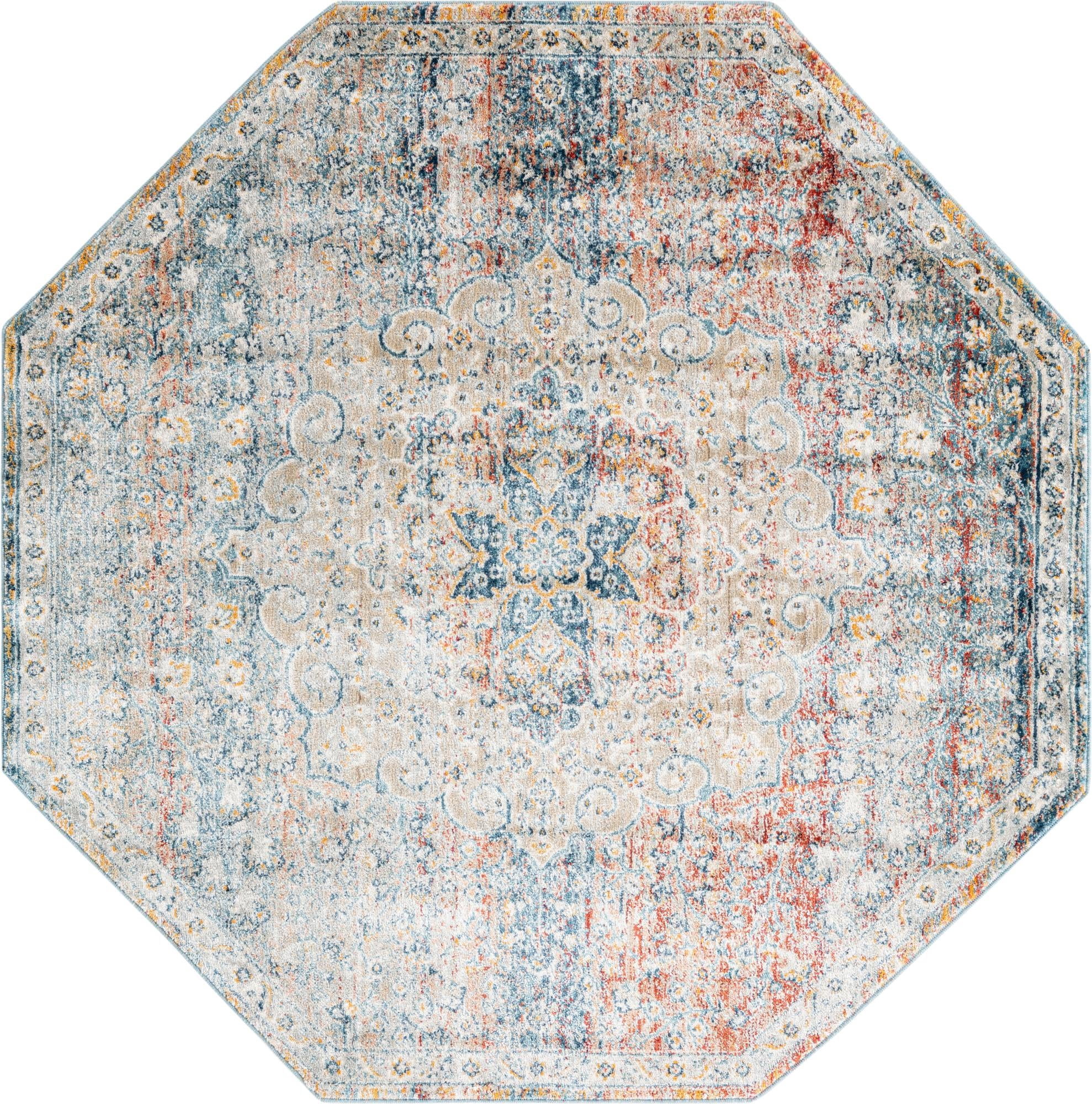 Rugs.com Newport Collection Rug – 4' Octagon Multi Medium Rug Perfect For Living Rooms, Kitchens, Entryways