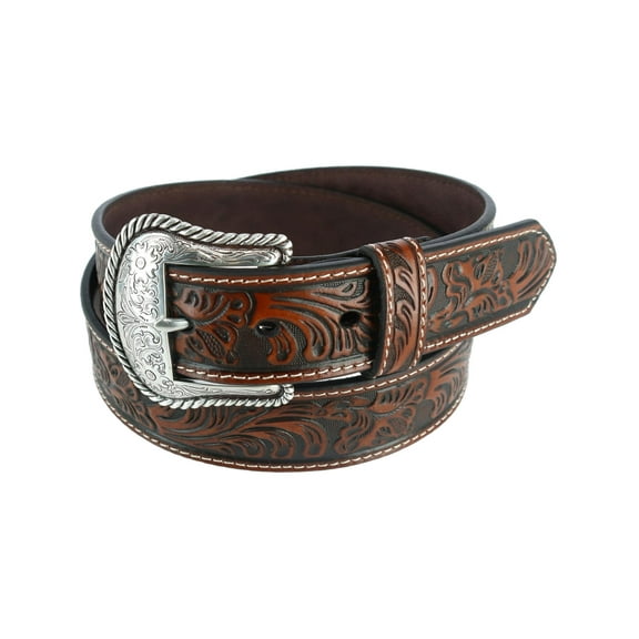 Men's Contrast Stitching Tooled Strap Belt Tan 44