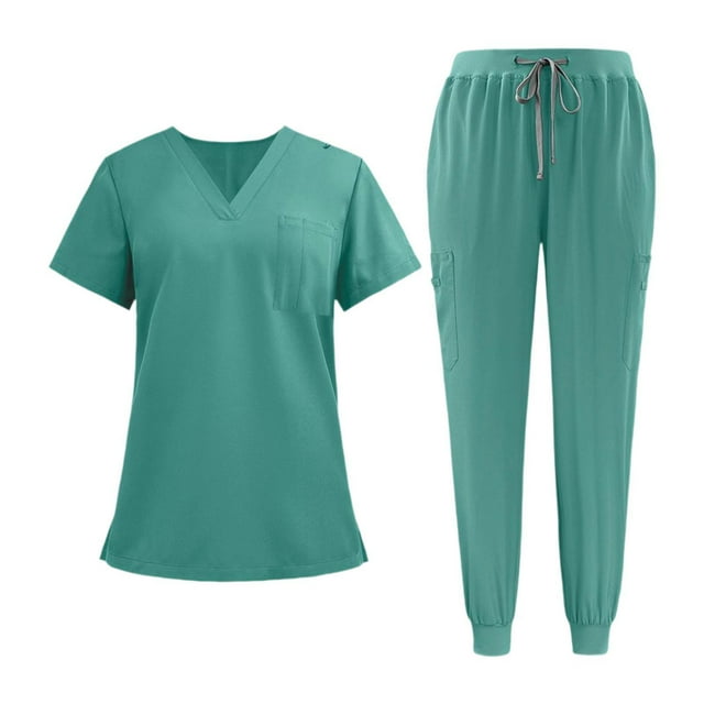 Conjunto de uniforme exfoliante para mujer, uniformes de enfermería de tela de trabajo para SPA, tienda de mascotas, cosmetología Verde