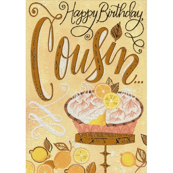 Designer Greetings Lemon Pie : Orange Foil Lettering Cousin Birthday Card