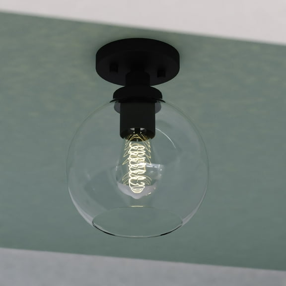 Marshall 8-in W LED Compatible Matte Black Transitional Semi Flush Mount Ceiling Light Clear Glass Globe