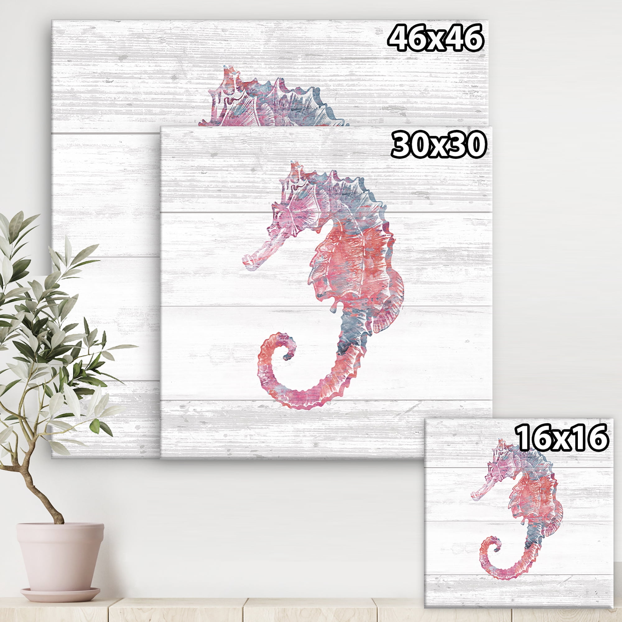 Designart 'Pink seahorses Ocean Life' Nautical & Coastal Premium Canvas Wall Art