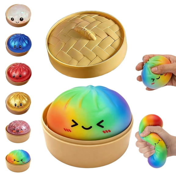 6 color options glitter dumpling squishy with box, stress relief squeeze toy.