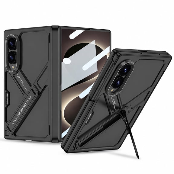 Dteck Adjustable Kickstand Case For Samsung Galaxy Z Fold 8, Shockproof Full Coverage Screen Protection All-Round Hard PC Cover, Black