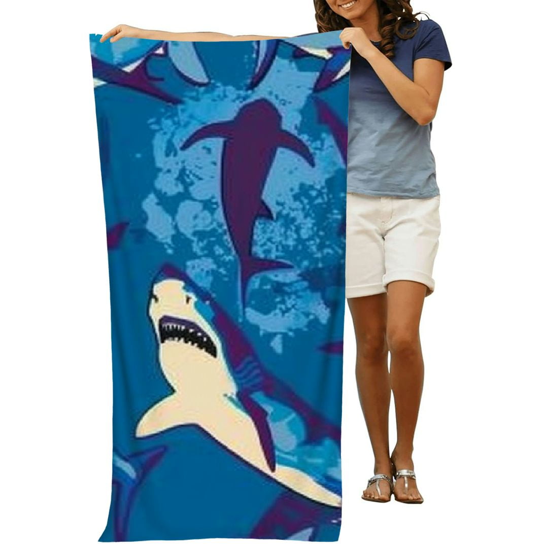 PHYHOO Shark Beach Towel for Adults Kids Large Microfiber Beach Towels Oversized Sand Free Beach Towel for Bath Travel Outdoor Pool Sport Hotel Gym and Spa Blue 30x60in