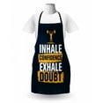 thumbnail image 3 of Inhale Exhale Apron, Athlete Weighlifting Olympic Champion Encourage Calligraphy, Unisex Kitchen Bib with Adjustable Neck for Cooking Gardening, Adult Size, Earth Yellow Dark Blue, by Ambesonne, 3 of 4