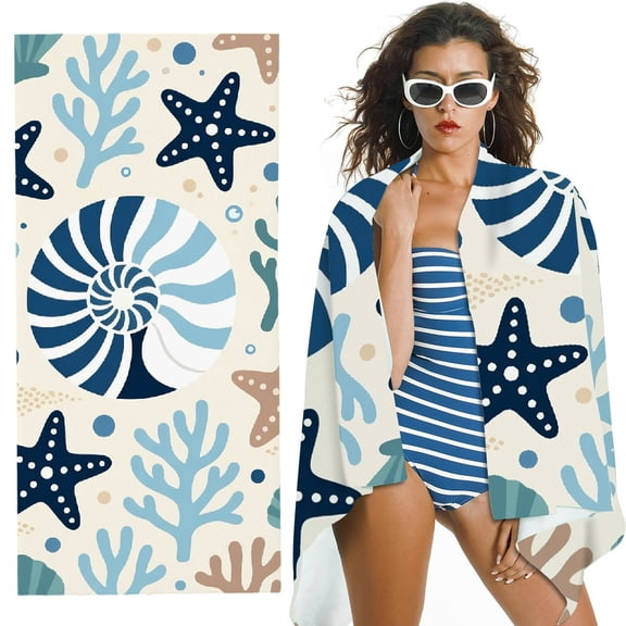 RKSupls Turquoise Navy Blue Beachy Nautical Summer Oversized Microfiber Beach Towel,  Ultra-Soft Microfiber for Bathroom,Beach, Soft Super Absorbent- 30x60 in
