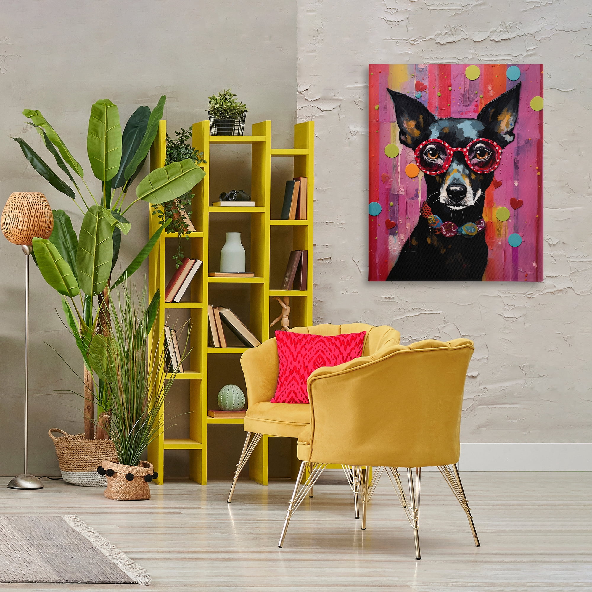 Stupell Industries Dobermann Dog with Glasses Animals Painting Wrapped Canvas Art Print Wall Art, 30 x 40