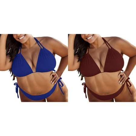 (2-Pack) 2025 New Solid Size Suit Push Slimming Tops for Women Set Bikini Swimwear Padded Bathing Womens Swim Bra Tops Womens Swimsuit Set Plus Womens Swimsuit Size 16 Up Swimwears Tankinis