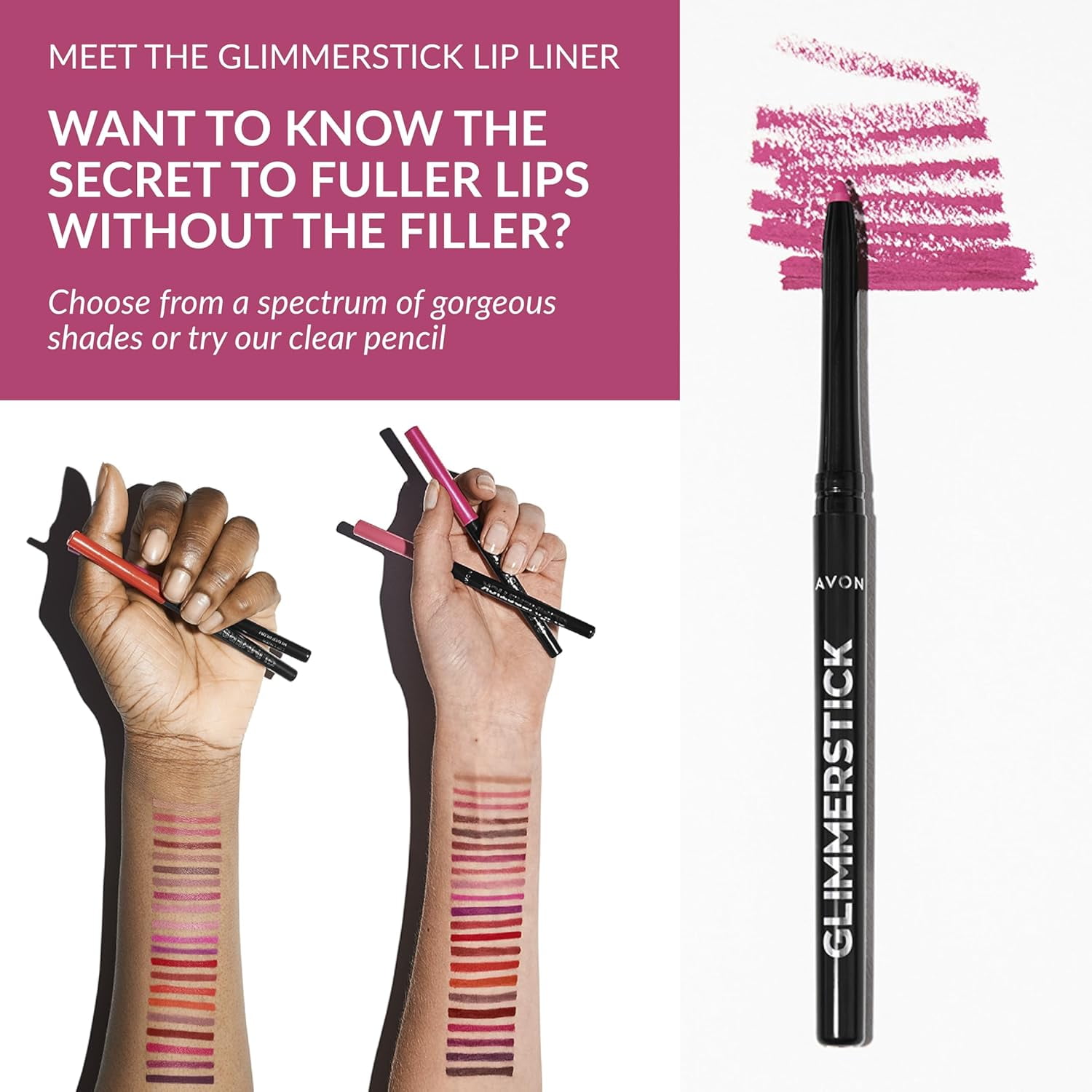 Avon Glimmersticks Retractable Lip Liner / POWER PINK / SET OF 3