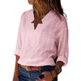 thumbnail image 1 of DYMADE Womens V Neck Long Sleeve Cotton Solid Loose Top, 1 of 2